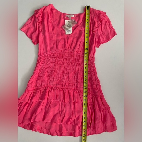 LOVESHACKFANCY Rena Dress Watermelon Ice Pink Magenta Stripe Ruffle smocked L - Picture 2 of 9